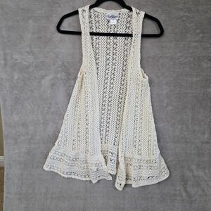 Rare Editions Crochet Vest Women 12 Cream Boho Hippie Festival Cardigan